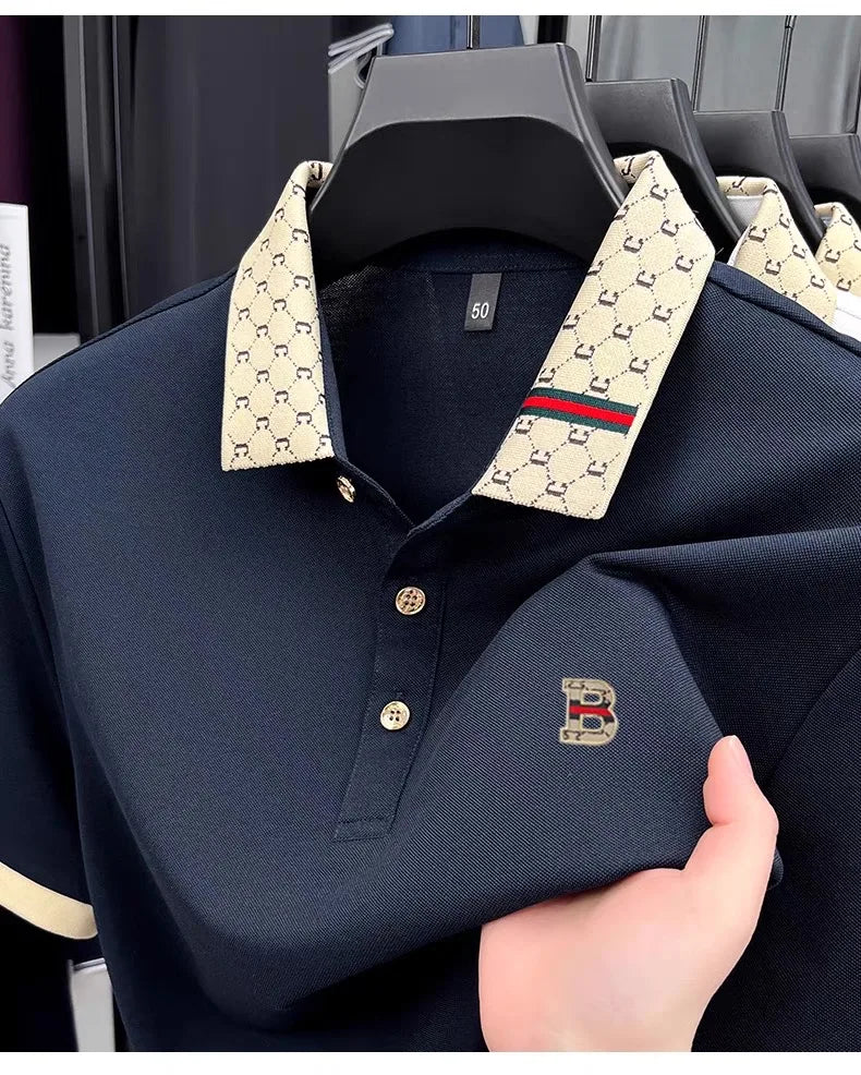 Advanced letter embroidery short sleeve polo shirt light luxury brand business leisure summer men's T-shirt fashion lapel top