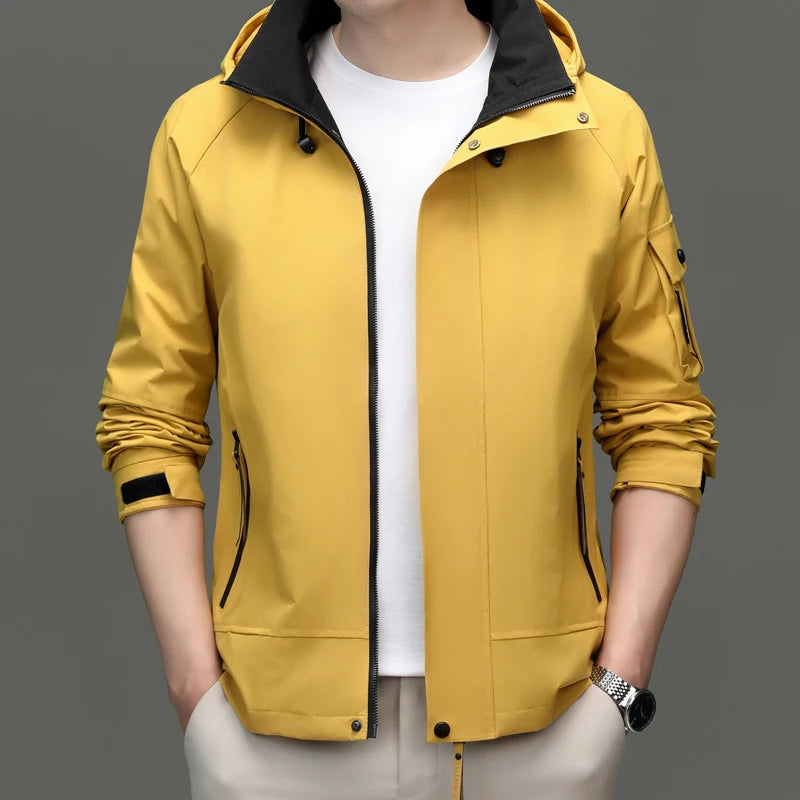 Top Grade Waterproof Designer Men Outdoor Jacket Soft Shell Autumn Windbreaker Casual Sports Coats Detachable Cap Outwear