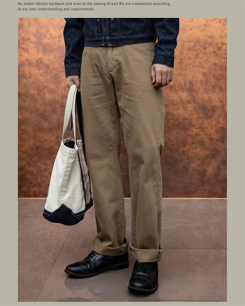 Red Tornado 11.5oz Cotton Twill Chino Garment Dyeing Vintage American Workwear Men's Pants Straight Leg