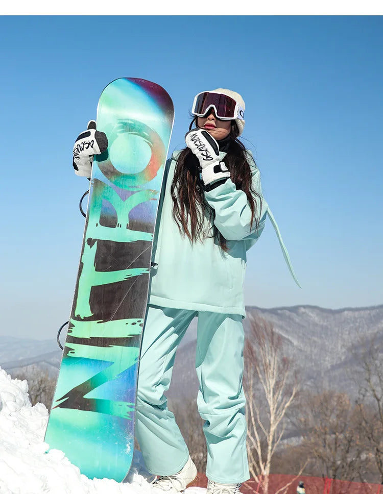 New Trendy Windproof And Warm Rabbit Ear Snow Clothes Men's And Women's Velvet Ski Clothes Set Couple Snow Clothes