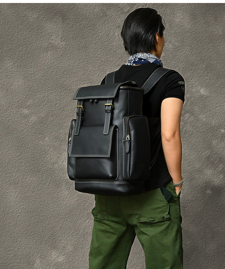 Vintage Crazy Horse Genuine Leather Backpack Men Leather Bagpack Climbing Rucksack male Large Hiking Backpack M814