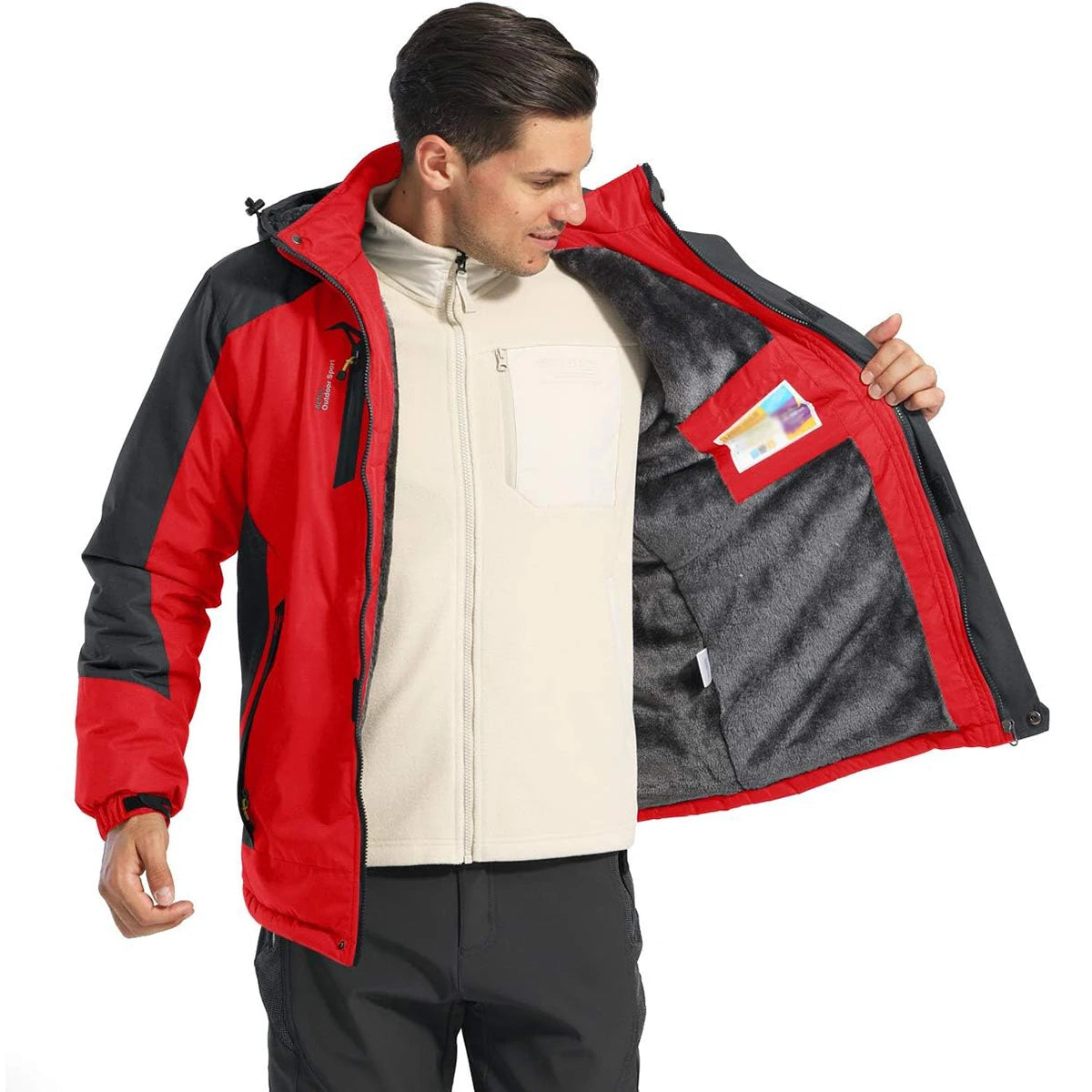 TACVASEN Men's Fleece Lined Skiing Jacket Windproof Detachable Hood Winter Thicken Warm Parkas Waterproof Outdoors Working Coat
