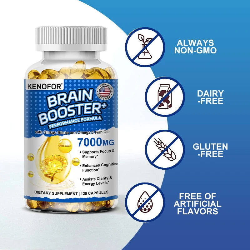 Omega 3 Fish Oil - 1200mg EPA + 600mg DHA, with 1600mg Ginkgo Biloba, for Heart Health, Brain & Immune System Health Supplement