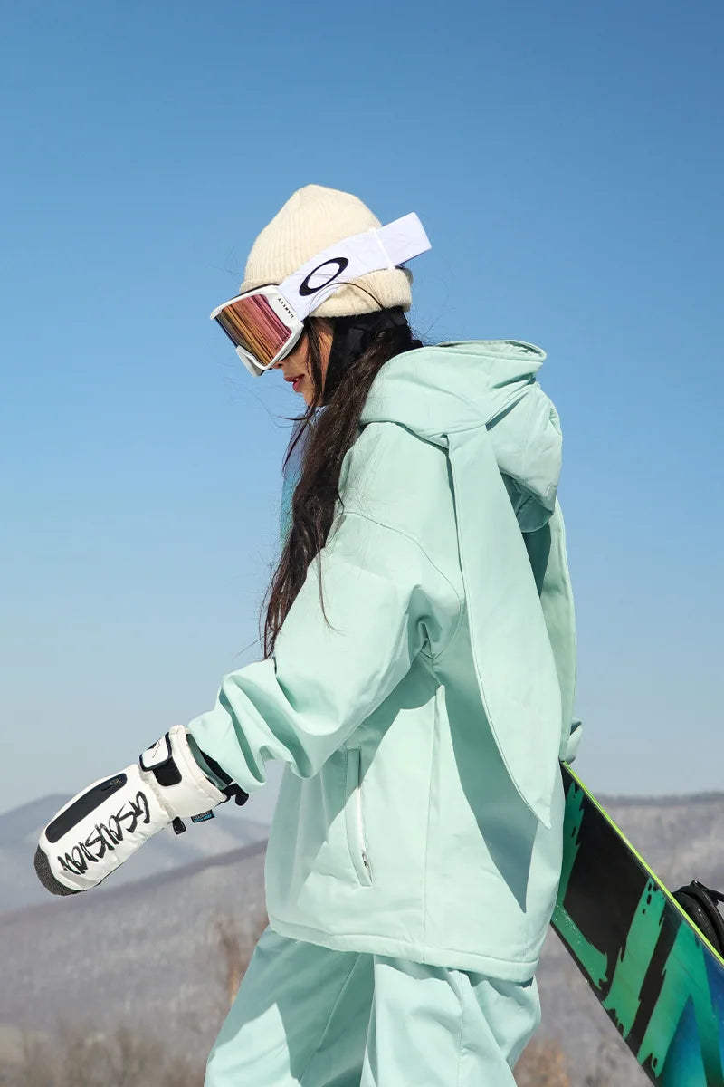 New Trendy Windproof And Warm Rabbit Ear Snow Clothes Men's And Women's Velvet Ski Clothes Set Couple Snow Clothes