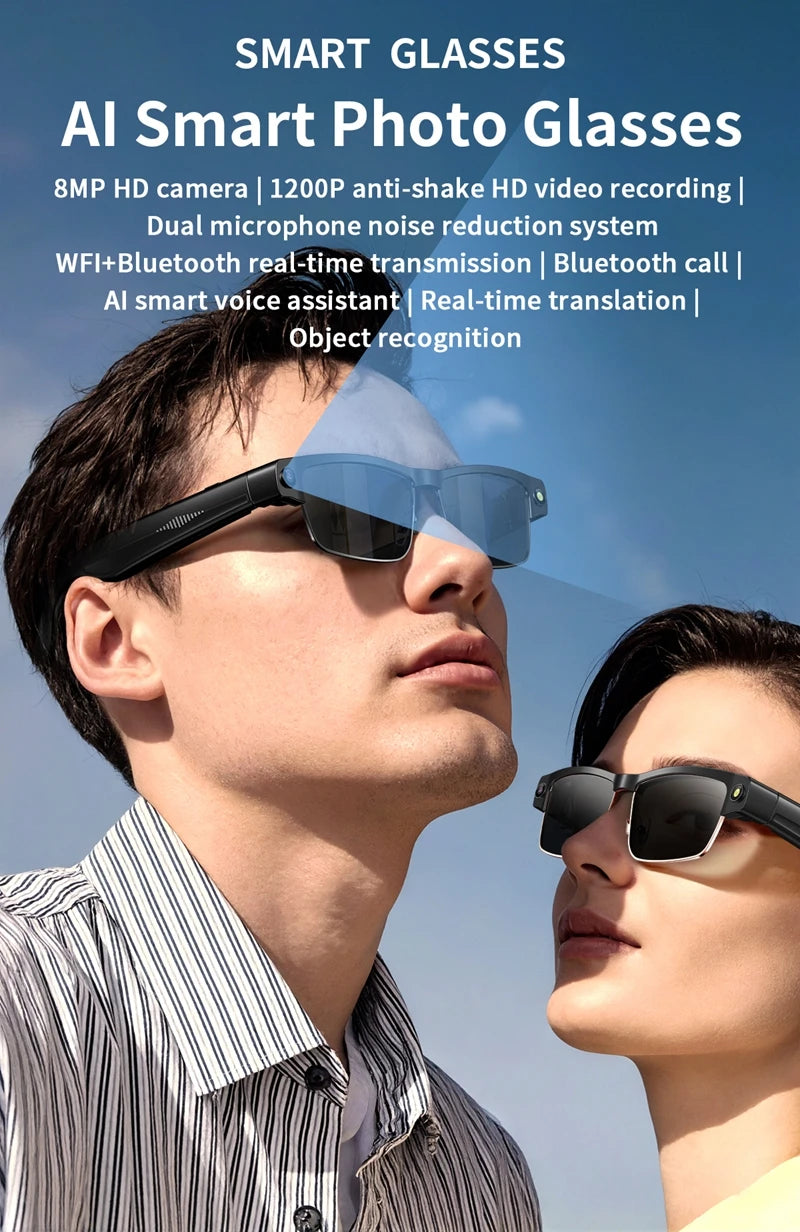 Lenovo HD AI Smart Glasses Photochromic Chat GPT Camera Bluetooth Call Voice Assistant Music Player Translation Semi-Rimless