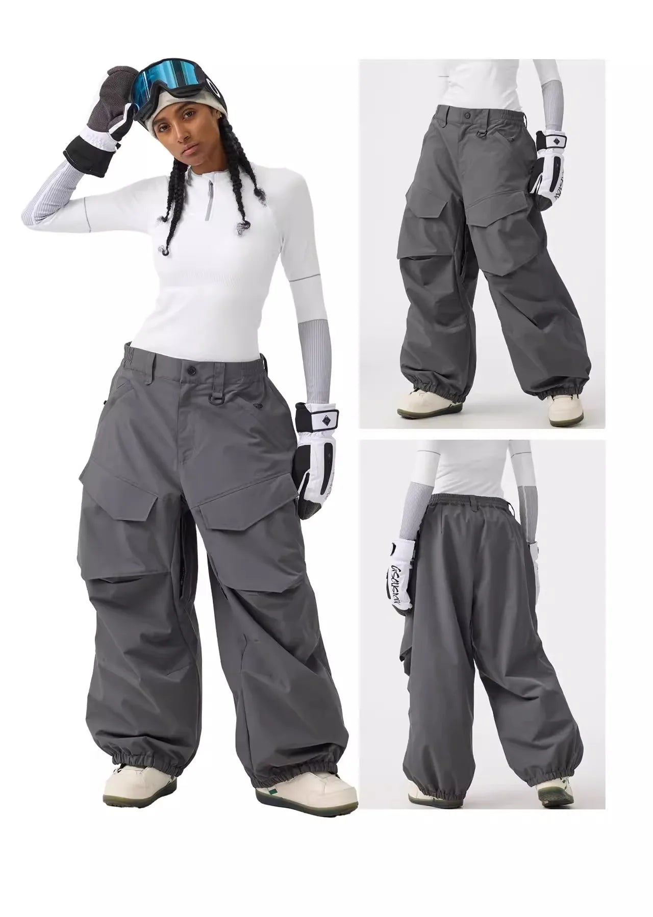 Men Baggy Wear-resistant Skiing Pants Women Insulated Loose Pockets Winter Trousers Outdoor Sports Waterproof Clothes 2025 Warm