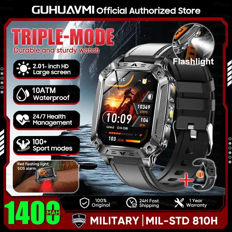 2026 HOT New 1400mAh Large Battery Smart Watch Military Quality 10ATM Waterproof Tactics 100+Sport Bluetooth call SmartWatch Men