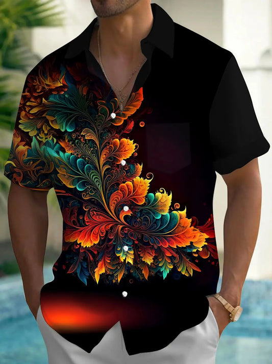 New Hawaii Spring/Summer Fashion Leisure Street Walk Tourist Beach Printed Full Open Short Sleeve Button Shirt, Quick Shipping