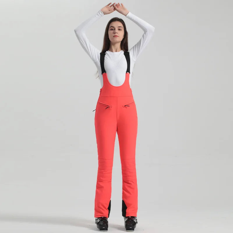 2024 Gsou Snow Winter Ski Pant Women Snowboard Strap Trouser High Waist Elastic Windproof Waterproof Thicken Thermal for Outdoor