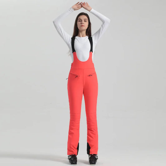2024 Gsou Snow Winter Ski Pant Women Snowboard Strap Trouser High Waist Elastic Windproof Waterproof Thicken Thermal for Outdoor