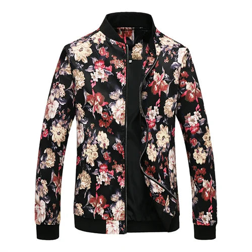 New Men Long Sleeved Baseball Collar Casual Sports Jacket Fashion Male Daily High Street Flower Coats