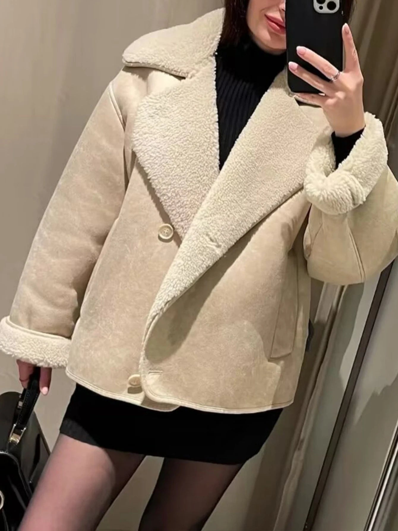 2025 autumn and winter new European and American collar fur integrated suede and velvet warm jacket for women