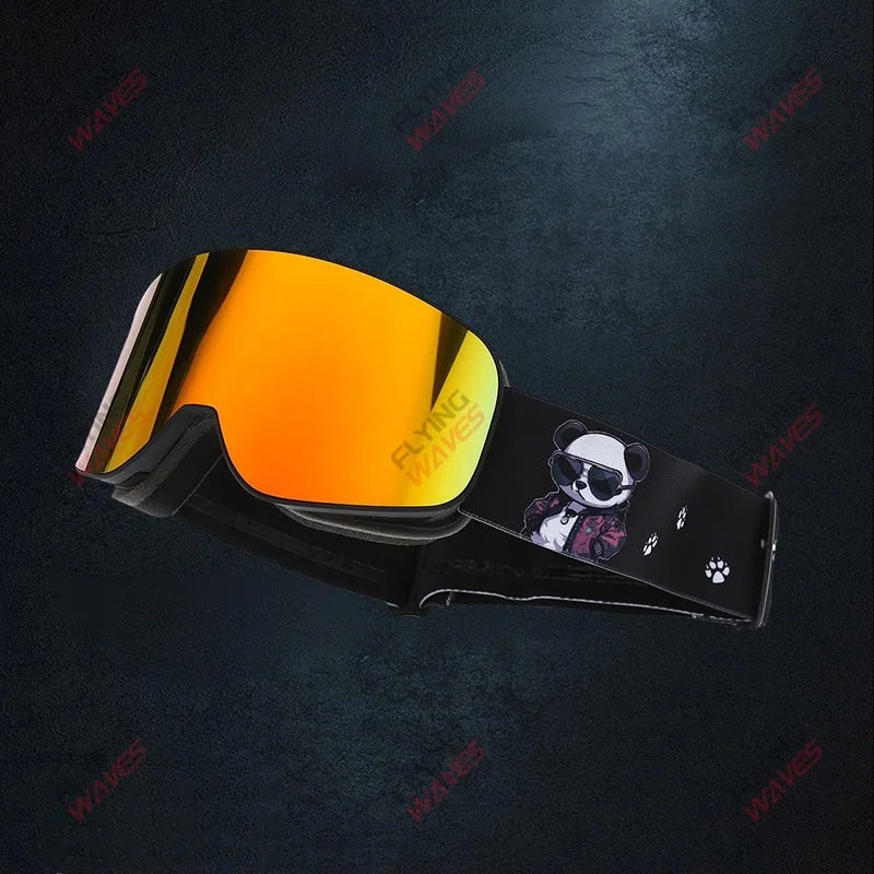 Kids Full REVO Coating OTG Ski Goggles Double-Layer Lens Anti-Fog Windproof UV Protection Snowboard Snow Glasses for Girls Boys