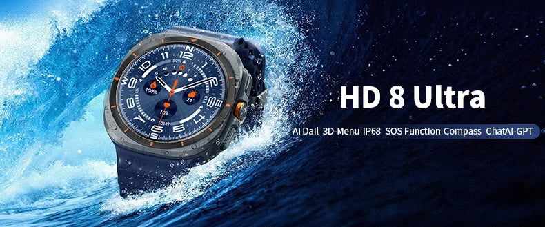 Smart Watch 8 Ultra 2025 Color Matching GPS Compass Smart Watch BT call NFC IP68 Waterproof 4GB Health monitoring Reduction 100%