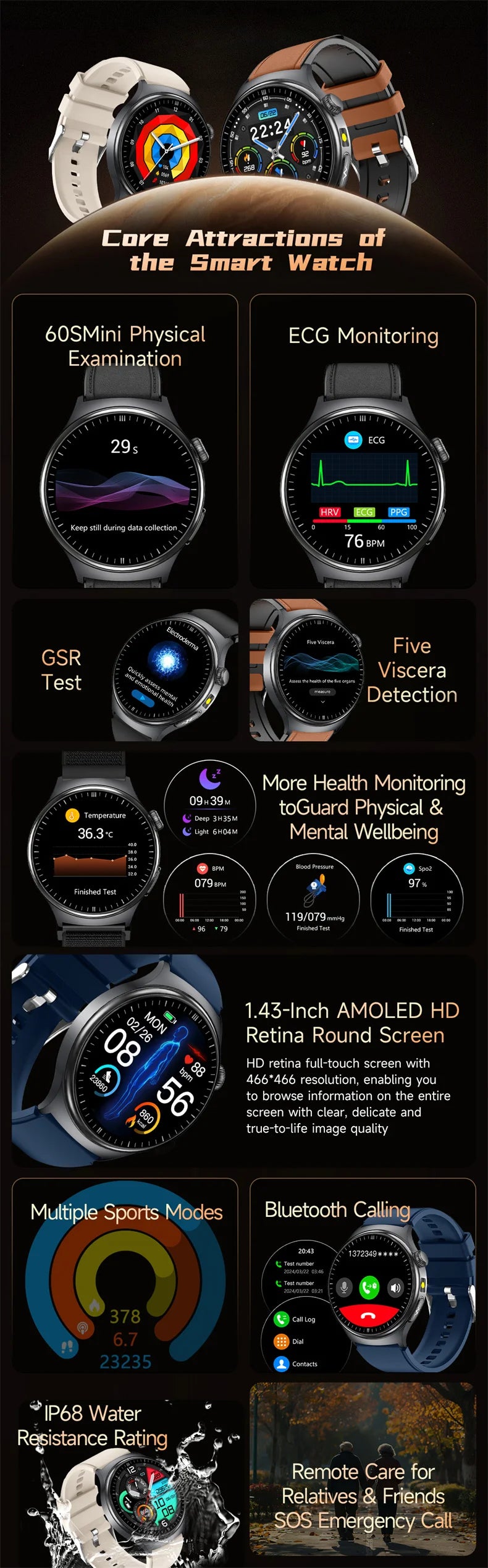 2026New Health Diagnosis Smart Watches Men Sport ECG Heart Rate Blood Pressure Uric acid Waterproof Smartwatches For Men women