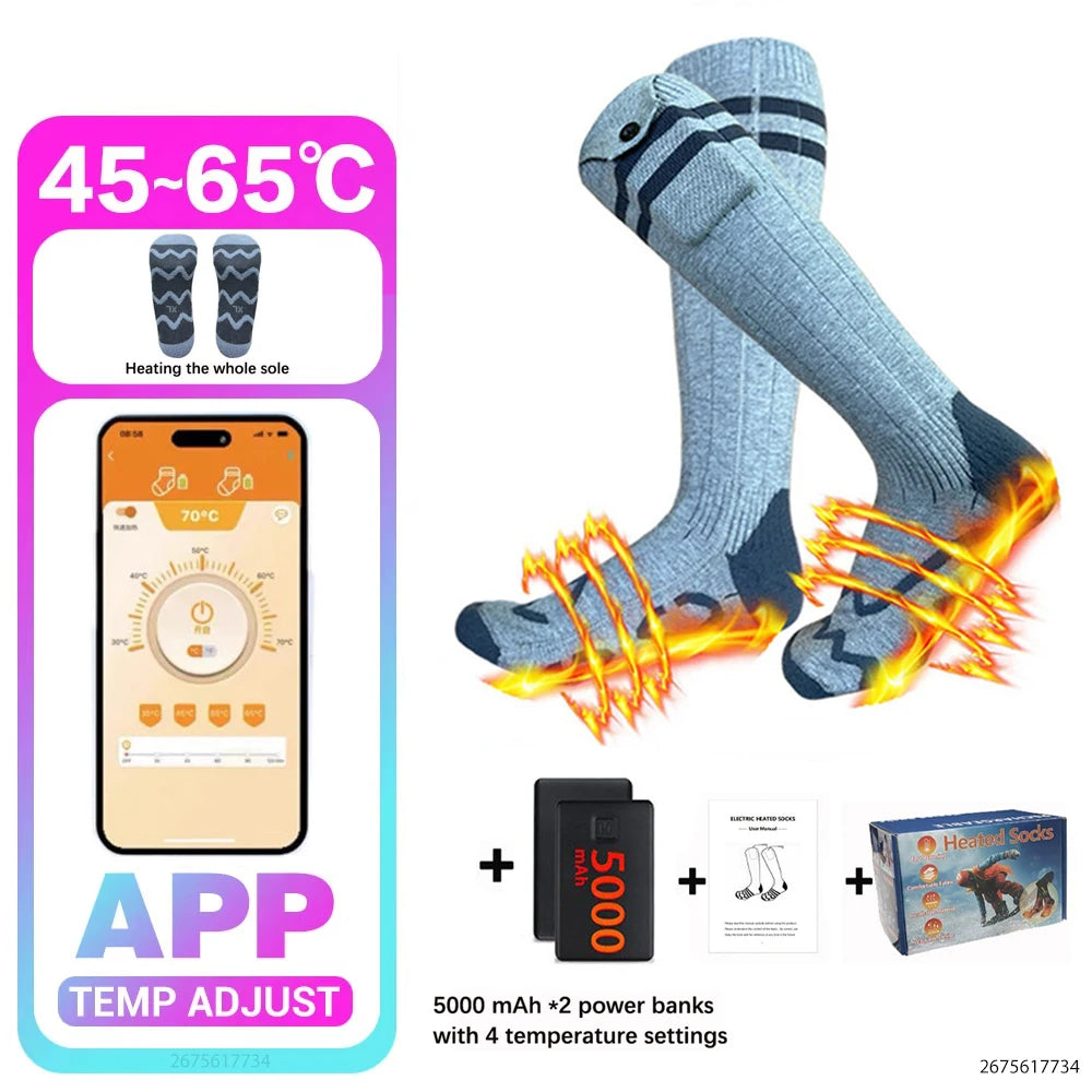 Heated Socks Winter Rechargeable 5000mah Electric Heated Skiing Socks Women Men Outdoor Skiing Socks Sports Foot Warm Equipment