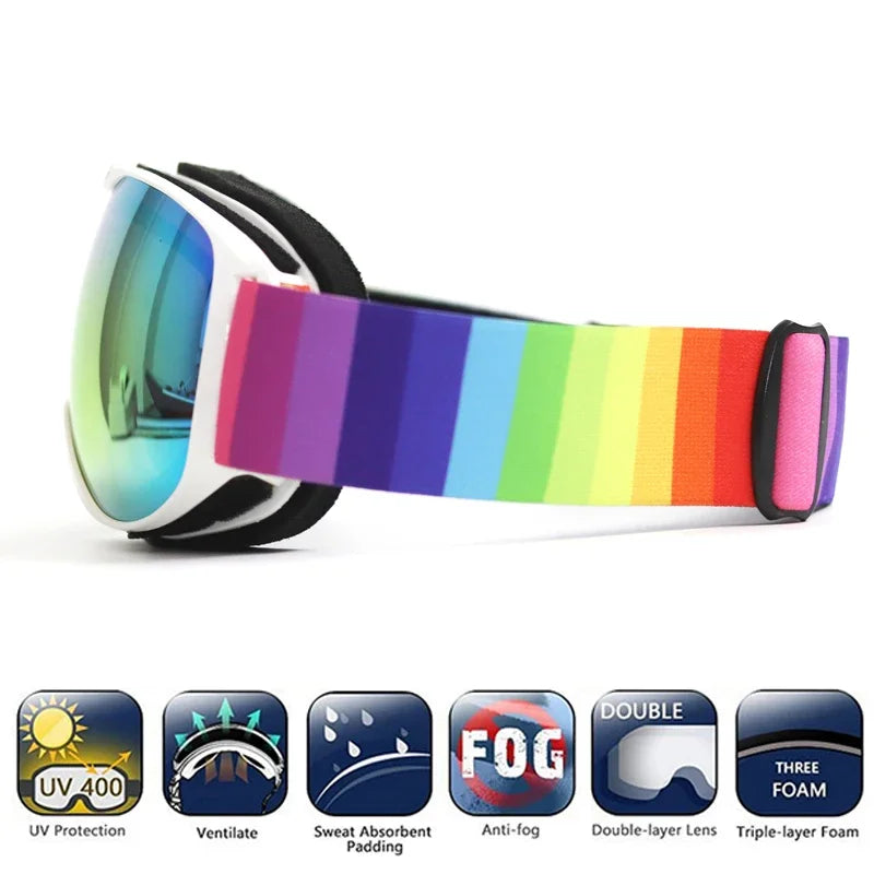 Children Ski Goggles Anti-fog Double Layer Big Spherical Skiing Glasses Kids Snowboard Winter Outdoor Sports Goggle for Age 4-14