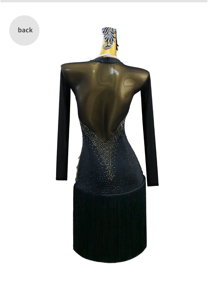 Black Latin Dance Dress Stage Clothes Women Costume Outfit Sport Line Wear Girls Prom Skirt Party Evening Female Suit Customized