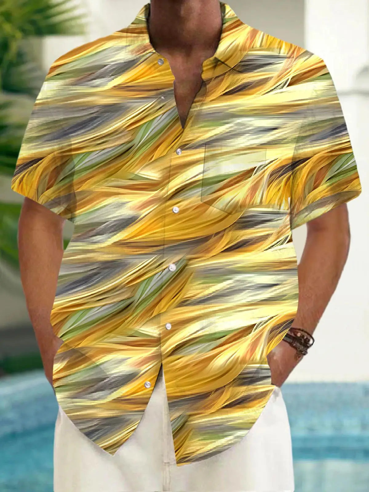 New Hawaii Spring/Summer Fashion Leisure Street Walk Tourist Beach Printed Full Open Short Sleeve Button Shirt, Quick Shipping