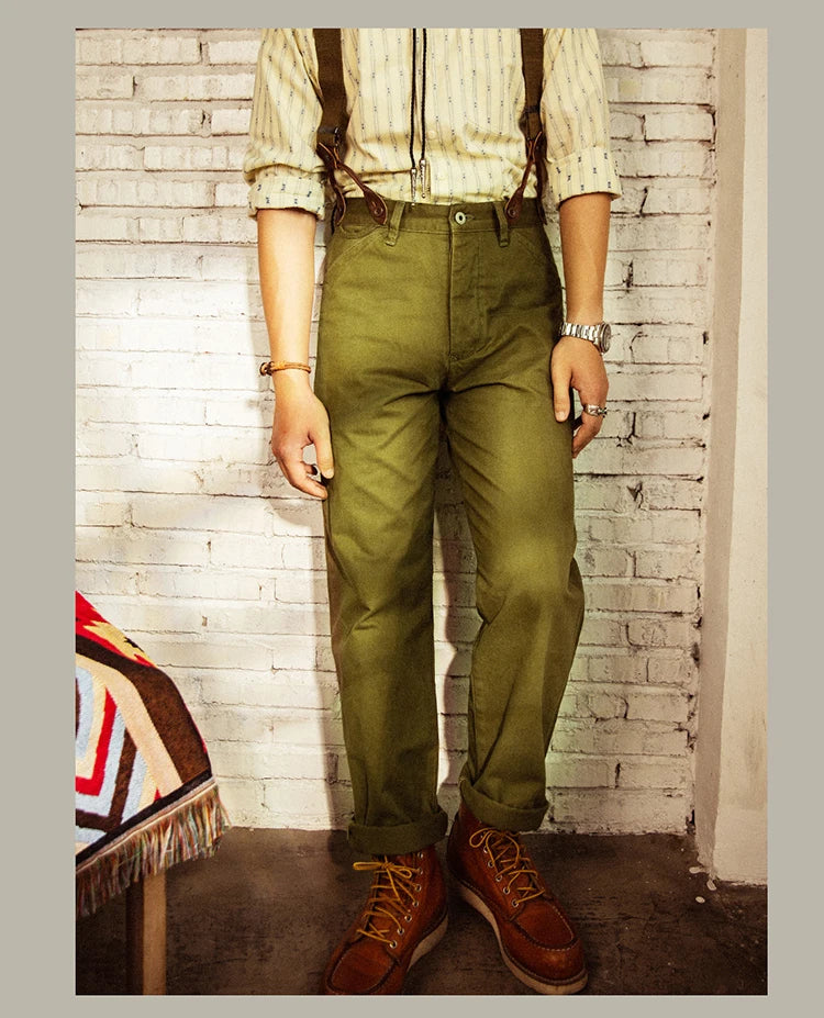 Red Tornado Chino Pants Retro Style Men's Cinch Back Casual Trousers Straight Fit