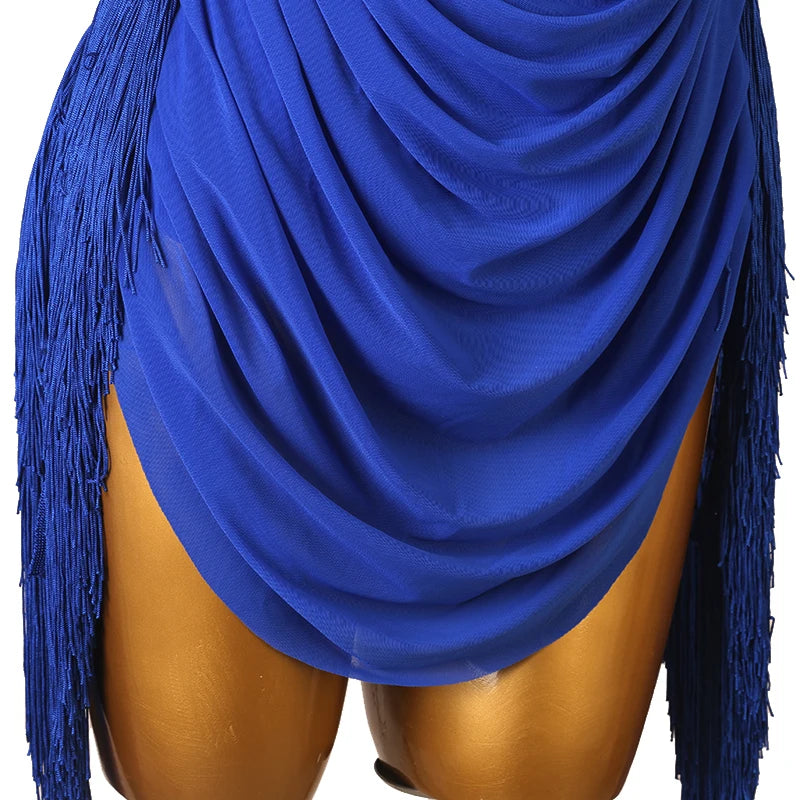 Women's Black Fringe Latin Dance Dress Ballroom Waltz Tango Samba Sling Backless Salsa Performance Competition Clothes