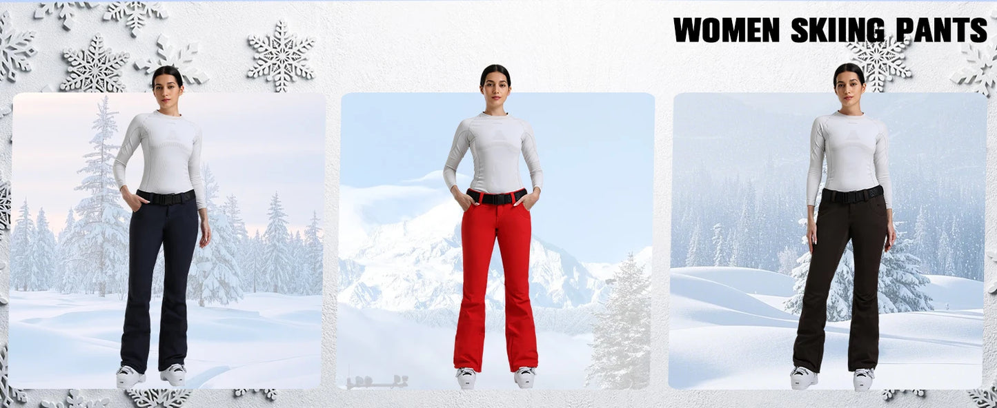 New Women's Ski Pants Stretch Slim-fit Dual-layer Insulated Professional Windproof Waterproof Breathable Solid Color Ski Pants