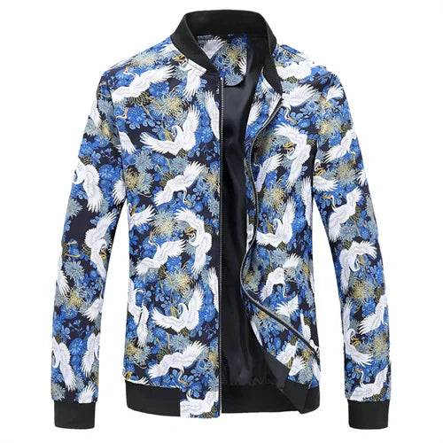 New Men Long Sleeved Baseball Collar Casual Sports Jacket Fashion Male Daily High Street Flower Coats