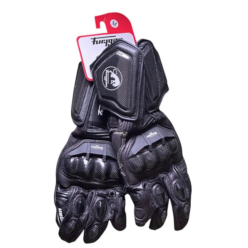 Men's Genuine Leather Motorcycle Gloves Carbon Fiber Safety Defense Motocross Gloves Touch-screen Outdoor Driving Guantes Moto