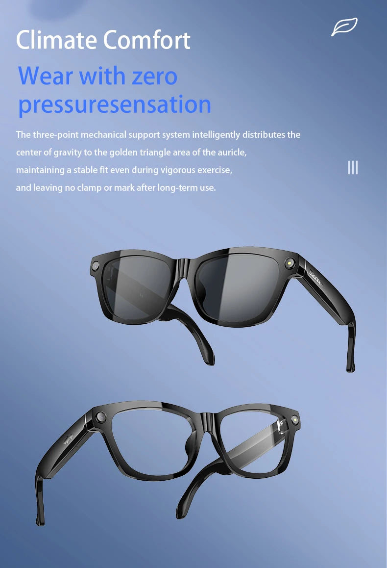 Blackview BV100 Smart Glasses, HD Camera,Bluetooth 5.4,220mAh Battery,Stereo Bass Speakers,Noise Cancelling Mic,Wear Detection