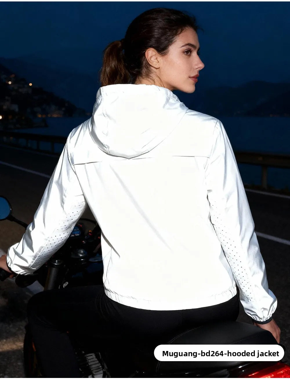 WOSAWE Motorcycle Riding Full Reflective Hooded Jacket, Hiking Night Riding Night Running Charge Carry-on Sports Jacket