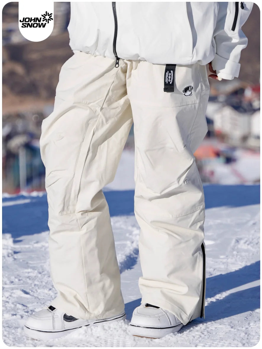 John Snow 2025 Unisex 3L Snow Pants Waterproof Windproof Insulated Cargo Wide-Leg Ski Pants for Men & Women Outdoor Snow Sports