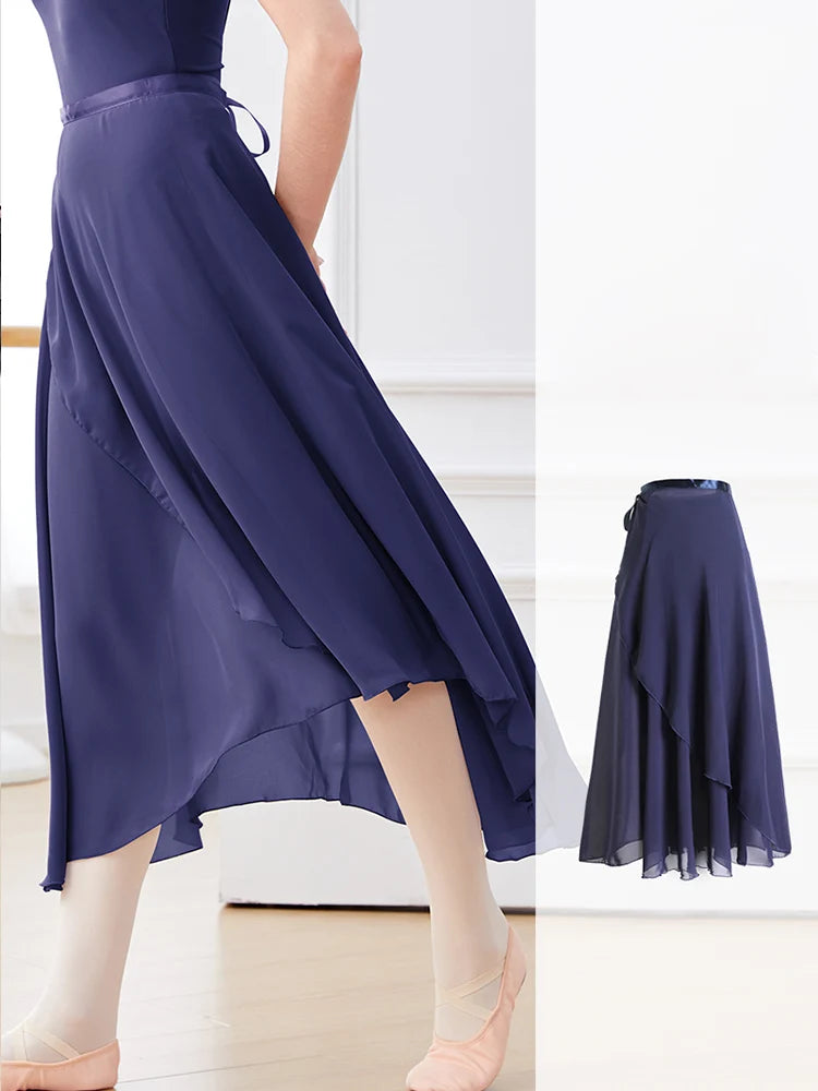 Adults Women Ballet Dance Skirts Long Chiffon Dance Skirts Lyrical Soft Ballet Dress Black Burgundy Translucent Dance Costumes