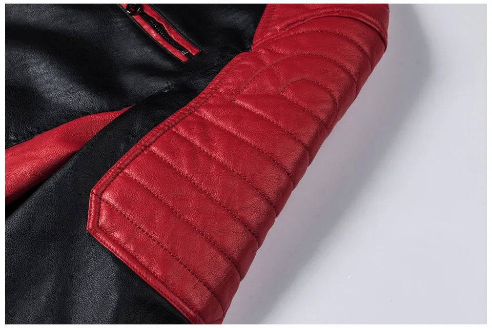 Men's Casual Biker PU Leather Jacket New 2025 Fashion Color Block British Style Motorcycle Jacket Men's Clothing Outerwear
