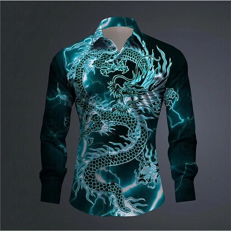 Fashion trend Men's shirt Dragon Culture Abstract 3D printed shirt for everyday wear comfortable lapel long sleeve top