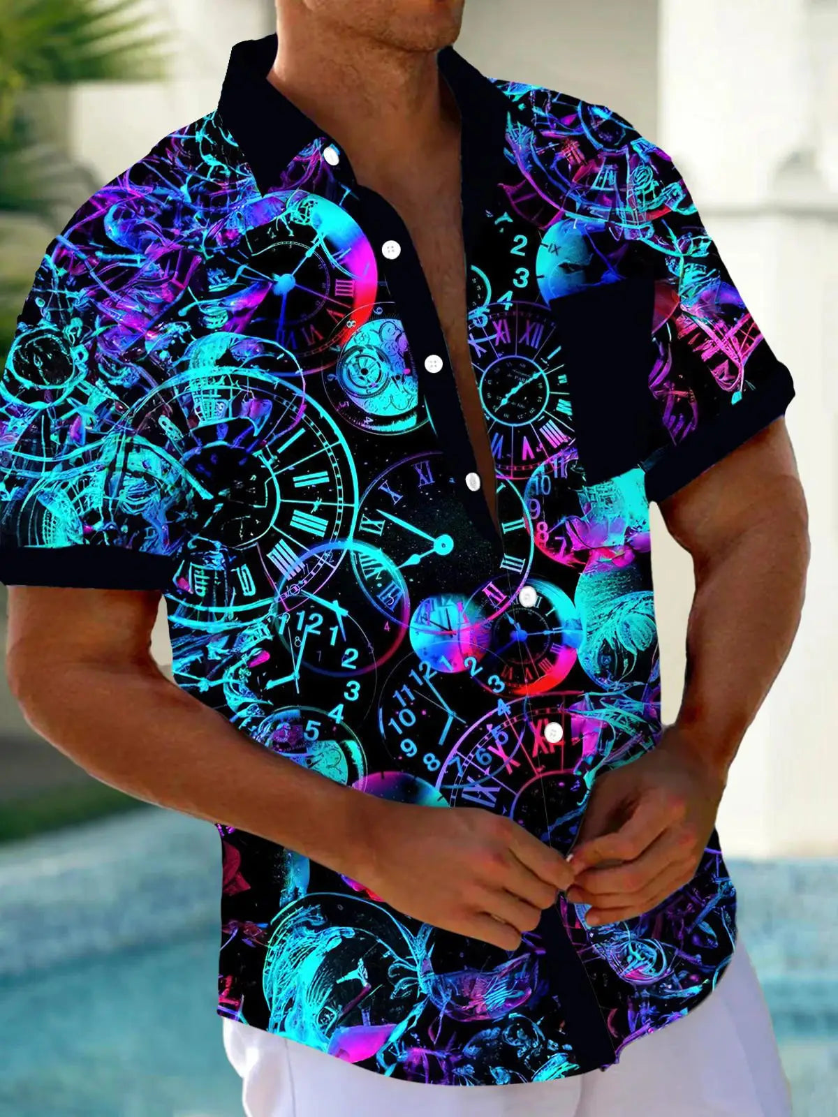 New Hawaii Spring/Summer Fashion Leisure Street Walk Tourist Beach Printed Full Open Short Sleeve Button Shirt, Quick Shipping