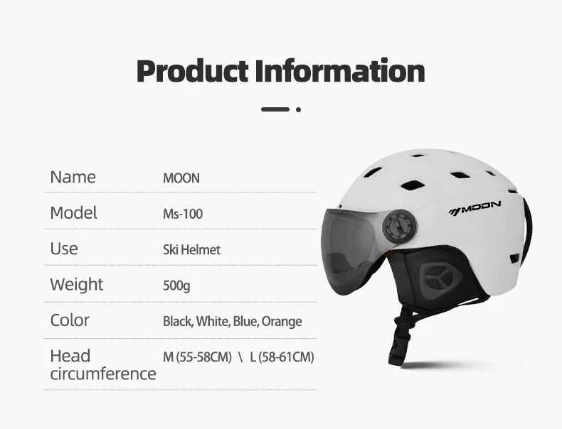 MOON-Professional Ski Helmet for Adult and Youth, Universal for Skateboard, Snowboard, Snow Equipment, Warm, Winter