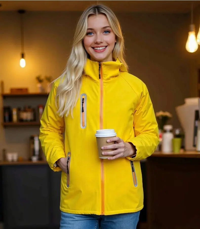 Unisex Fleece Lined Solid Color Jacket, Plus Size Windproof Delivery Coat for Hiking, Custom Logo Winter Set