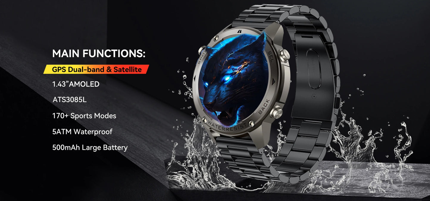 For Xiaomi Huawei Men GPS SmartWatch 2024 New Bluetooth Call 1.43inch AMOLED Compass 500mAh Battery 10ATM Waterproof Smart Watch