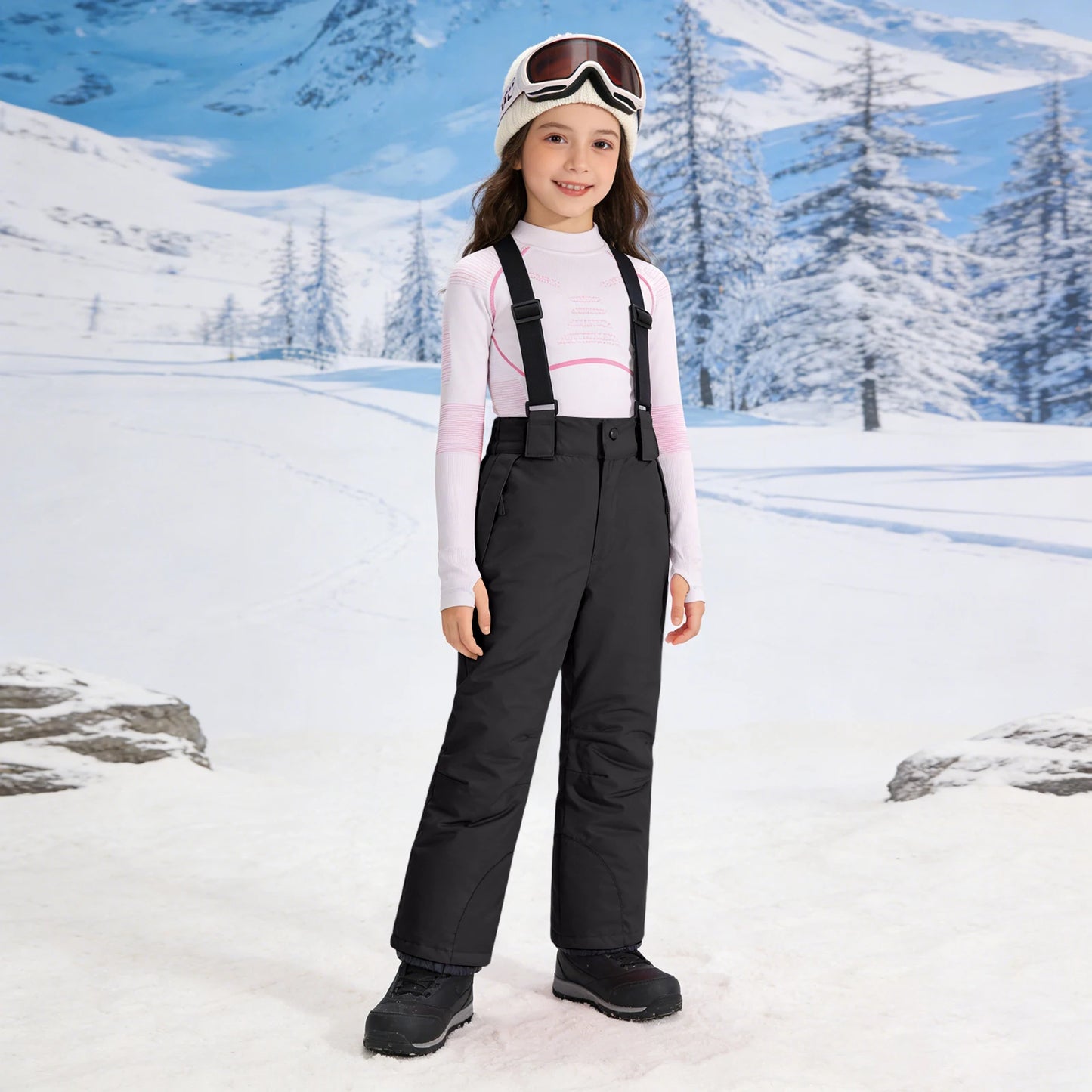 Children's Ski Bib Pants Outdoor Windproof Waterproof Snowboarding Pants Warm Adjustable Shoulder Strap Snow Pants for 6-19years