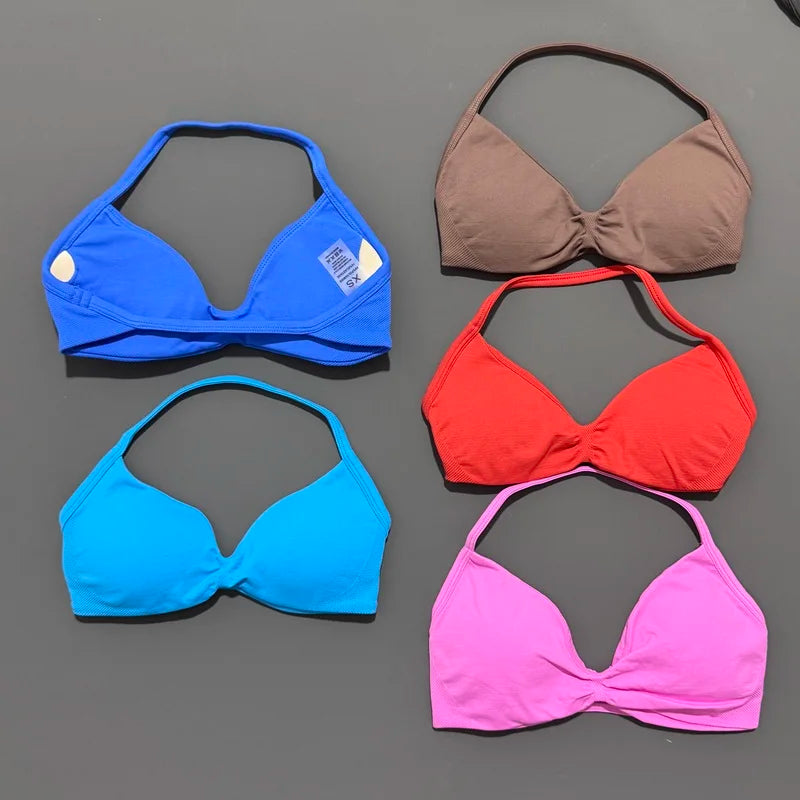 HISTELLO Impact Strappy Bra Gym Top Women High Support Thin Strap Halter Sports Seamless Bras Scrunch Push-up Workout Yoga Tanks