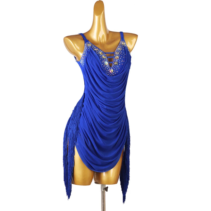 Women's Black Fringe Latin Dance Dress Ballroom Waltz Tango Samba Sling Backless Salsa Performance Competition Clothes
