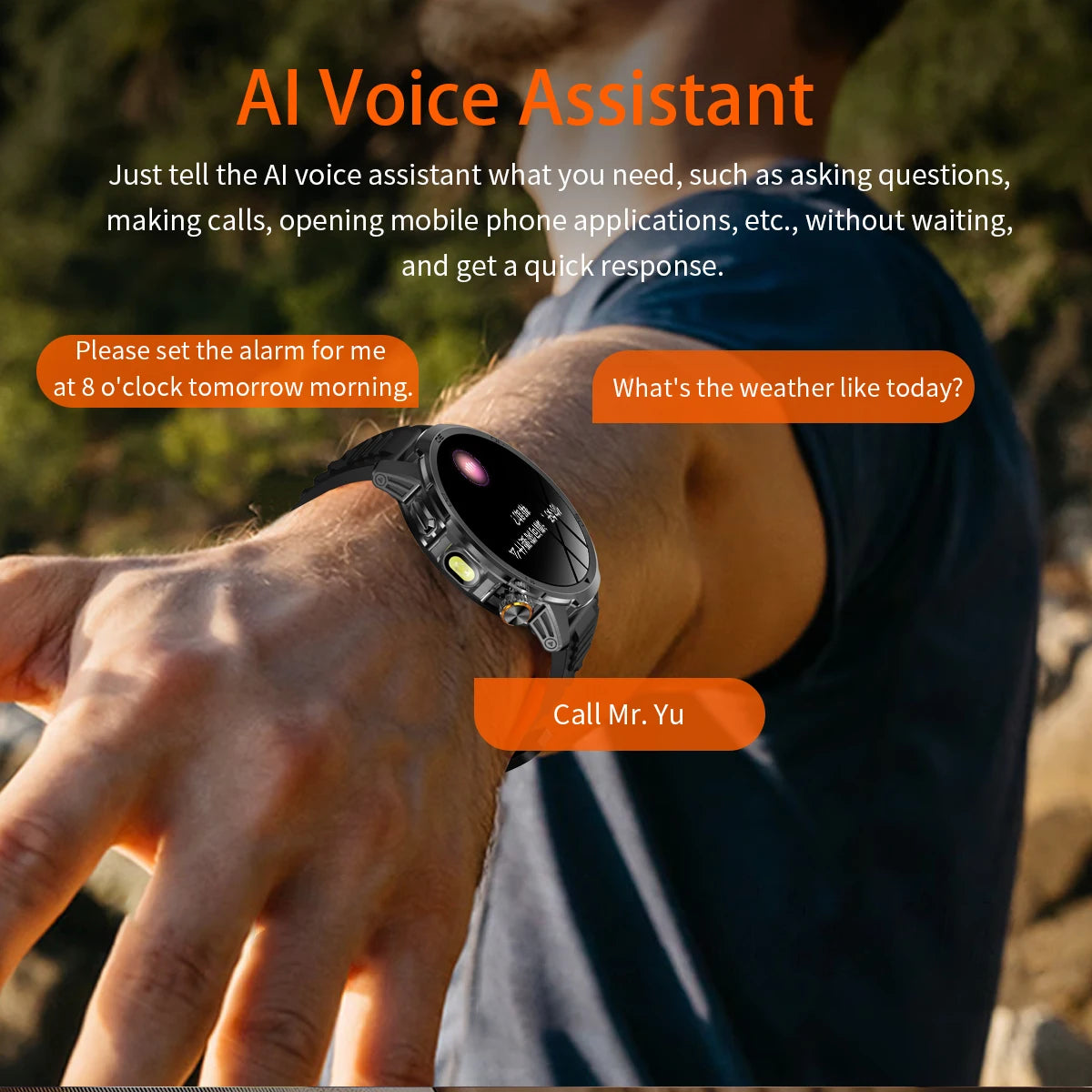 Fanwear men's smart watch SOS distress light +LED flashlight dual light mode 1000 mAh battery GPS trajectory 1.85 inch AMOLED
