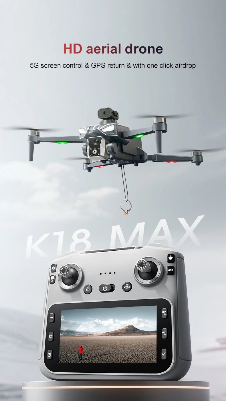 NEW K18Max 8K Professional Camera Drone 360° Laser Obstacle Avoidance 5G GPS Brushless Motor With Screen Remote Control Drone