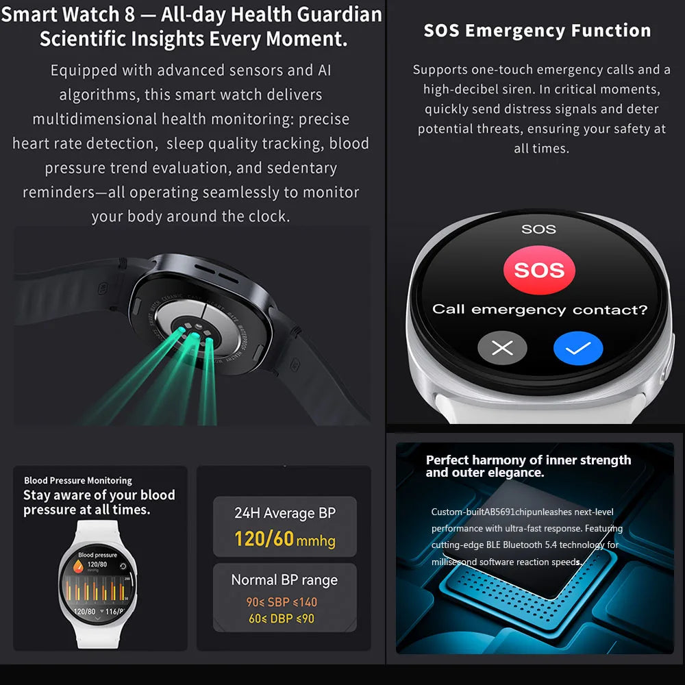 New Original Smart Watch 8 Men GPS Track NFC Bluetooth Call 40mm AMOLED Fitness Sport Tracker Health Smartwatch For Android Ios