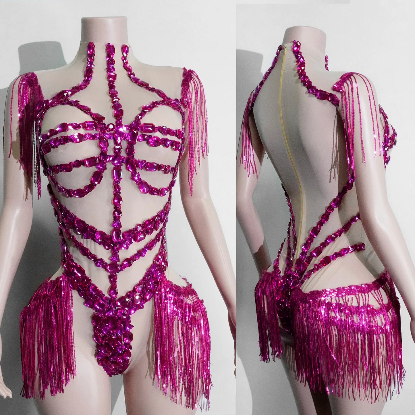 Sexy Mesh Sheer Black Rhinestone rhinestone Bodysuit Singer Dancer Show Stage Outfit Celebrate Party Night Club Performance Waer