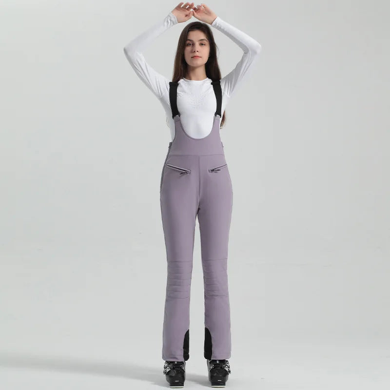 2024 Gsou Snow Winter Ski Pant Women Snowboard Strap Trouser High Waist Elastic Windproof Waterproof Thicken Thermal for Outdoor