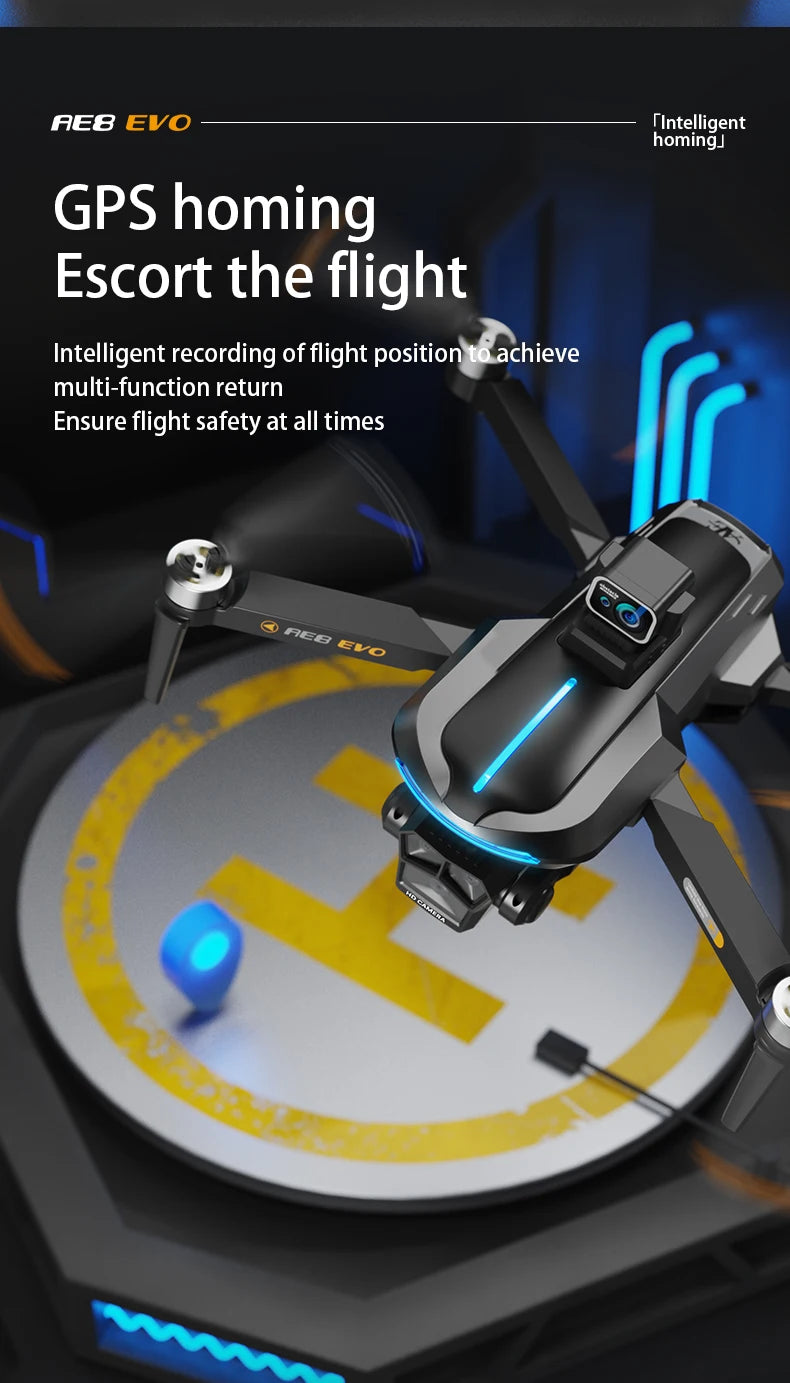 AE8 EVO GPS Drone 4K Professional HD Dual Camera With Screen 5G WIFI 360°Obstacle Avoidance Brushless Rc Quadcopter FPV Drones