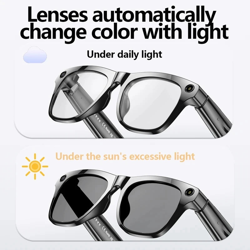 6K HD AI Smart Glasses Photochromic Multifunction Bluetooth Calling Voice Assistant Music Player Translate Camera Glasses 2025