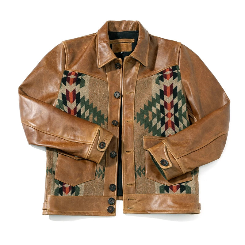 Authentic Cost Price American Retro Oil Wax Cowhide Jaet Men's Genuine Leather Coat Navajo Sle Outerwear Spring Casual