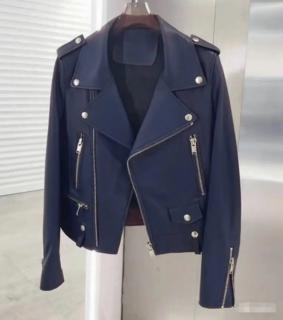 2026 Men's Lapel Oblique Zipper PU Locomotive Leather Jacket, Autumn, New Casual Versatile Slim Fit, Leather Jacket